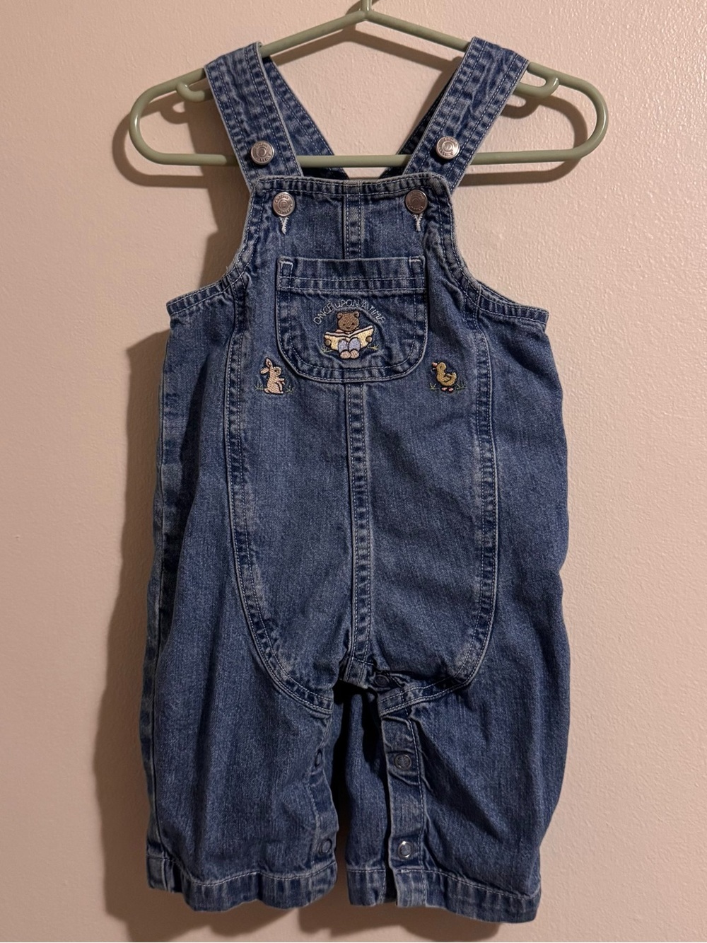 Vintage Carters Classics Embroidered Teddy Bear Denim Bib Overalls 3-6 Months
